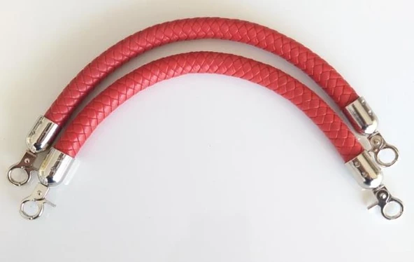 Çanta Aksesuar Örme Çanta Sapı Kısa Gümüş Metalli Kırmızı - Resim 2