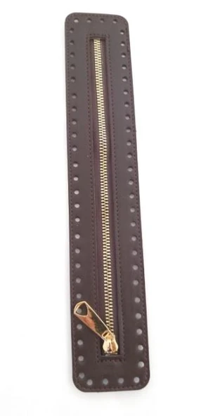 Çanta Aksesuar Derili Fermuar Yeni Model Koyu Kahve 30 Cm Light Gold ürün görseli