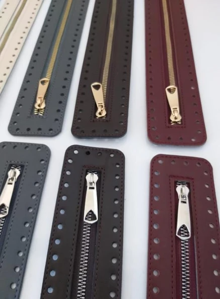 Çanta Aksesuar Derili Fermuar Yeni Model Koyu Kahve 30 Cm Light Gold - Resim 3