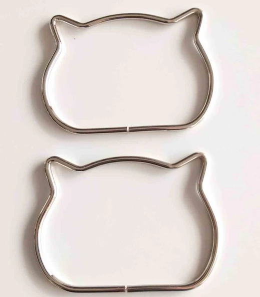 Çanta Aksesuar 12X8.5 Cm Gümüş Renk Kedili Metal Çanta Sapı