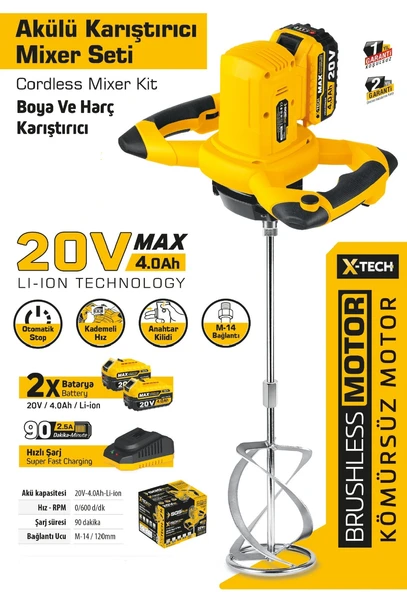 SGS PROFESYONEL AKÜLÜ KARIŞTIRICI MIXER 20V 2X4.0 Ah (KÖMÜRSÜZ MOTOR) - 3