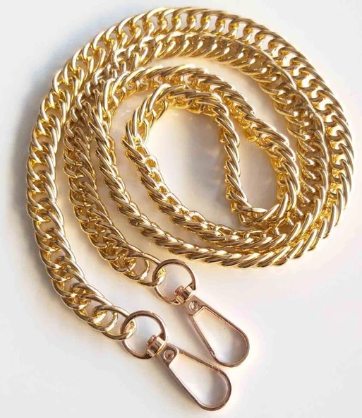 Çanta Aksesuar Çift Halkalı Light Gold Renk Çanta Zinciri, Kancalı (1 Metre)