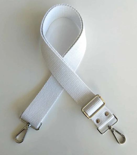 Çanta Aksesuar Pamuklu Kolon 120X4 Cm Gümüş Metal Beyaz