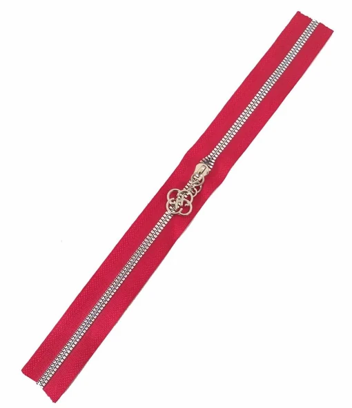 Çanta Aksesuar Başlıklı Fermuar 40 Cm Gümüş Metal Kırmızı