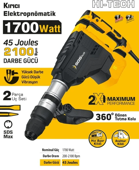 SGS PROFESYONEL ELEKTROPNOMATİK KIRICI SDS MAX 1700 WATT 45 JOULES 11 KG - 2