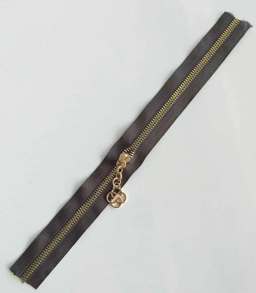 Çanta Aksesuar Başlıklı Fermuar 30 Cm Light Gold Metal Koyu Vizon