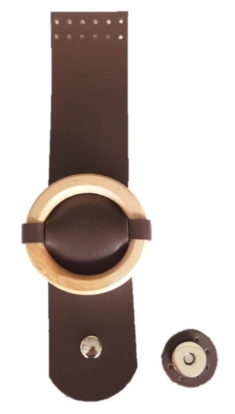 Çanta Aksesuar Tek Kat Suni Deri Ahşap Tokalı Kahverengi Kapak ürün görseli