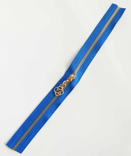 Çanta Aksesuar Başlıklı Fermuar 30 Cm Light Gold Metal Saks Mavi