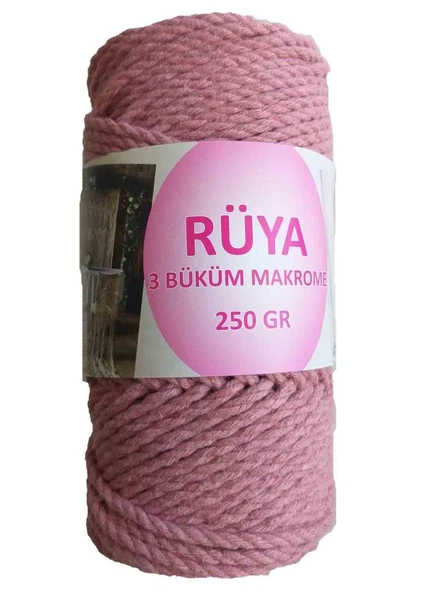 Çanta Aksesuar 3 Büküm Makrome İpi Gül Kurusu Renk No:2