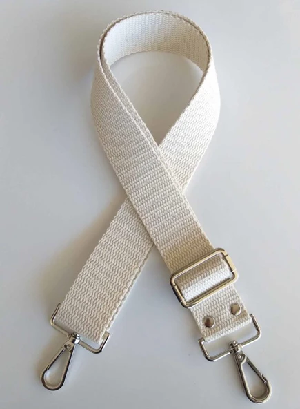 Çanta Aksesuar Pamuklu Kolon 120X4 Cm Gümüş Metal Krem Renk ürün görseli 1