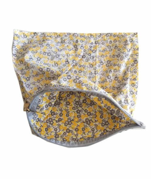 Çanta Aksesuar 28X28 Cm Dikilmiş Fermuarlı Astar Sarı Çiçek Desen