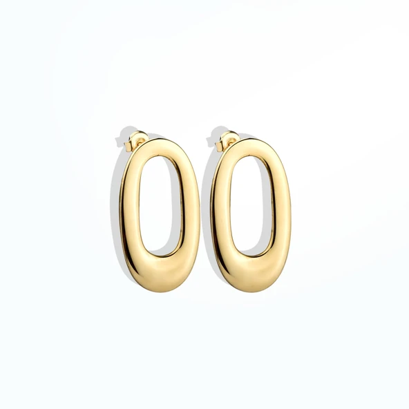 925 Ayar Altın Mikron Kaplama Oval Halka Küpe - E00280 - 6