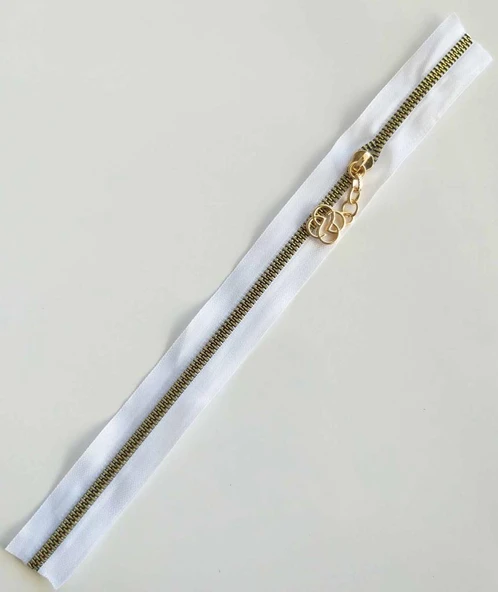 Çanta Aksesuar Başlıklı Fermuar 40 Cm Light Gold Metal Beyaz