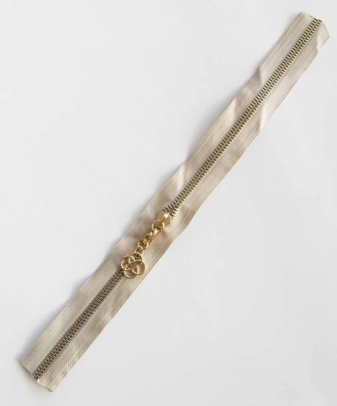 Çanta Aksesuar Başlıklı Fermuar 40 Cm Light Gold Metal Bej