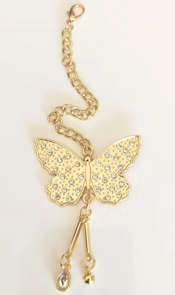 Çanta Aksesuar Light Gold Sarkaç Süs İncili Kelebek