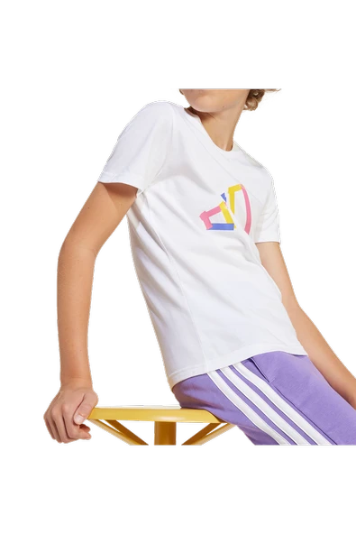 adidas Unisex Çocuk Beyaz  T-Shirt J T TEE JD4638 - Resim 5