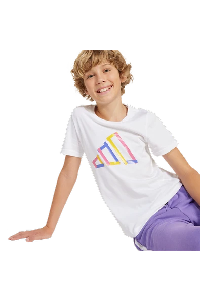 adidas Unisex Çocuk Beyaz  T-Shirt J T TEE JD4638 - Resim 4