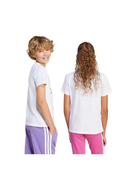 adidas Unisex Çocuk Beyaz  T-Shirt J T TEE JD4638 - Resim 6