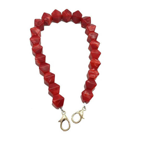 Çanta Aksesuar Akrilik Sekizgen Boncuklu Kırmızı Renk 50 Cm Çanta Sapı ürün görseli 1