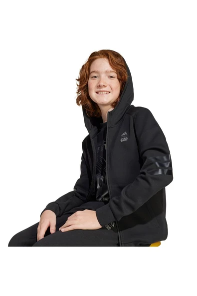 adidas Unisex Çocuk Siyah  Ceket J SW MNDO TT JF3634 - Resim 5