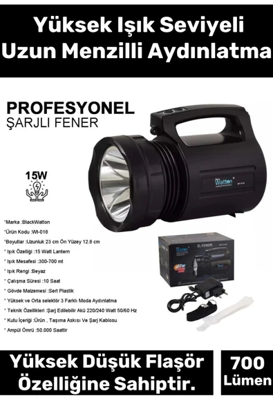 Premium 3 Modlu 300 Metre Menzilli Taşıma Askılı Beyaz Aydınlatma Işık Profesyonel Büyük Avcı Feneri