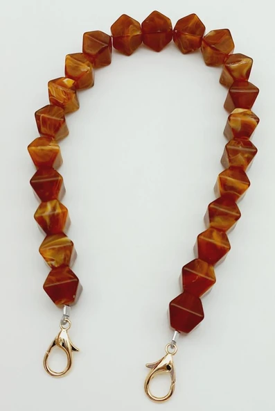 Çanta Aksesuar Akrilik Sekizgen Boncuklu Kehribar Renk 50 Cm Çanta Sapı