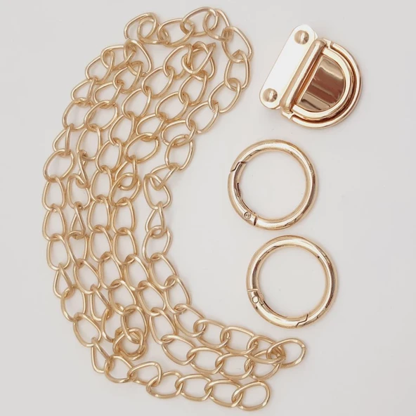 Çanta Aksesuar Light Gold Renk İnce Zincir Kilit Set