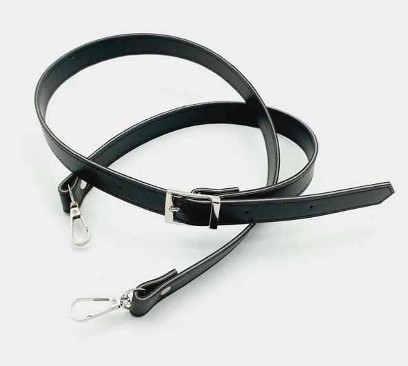 Çanta Aksesuar 120X2 Cm Suni Deri Gümüş Tokalı Siyah Renk Çanta Sapı ürün görseli 1