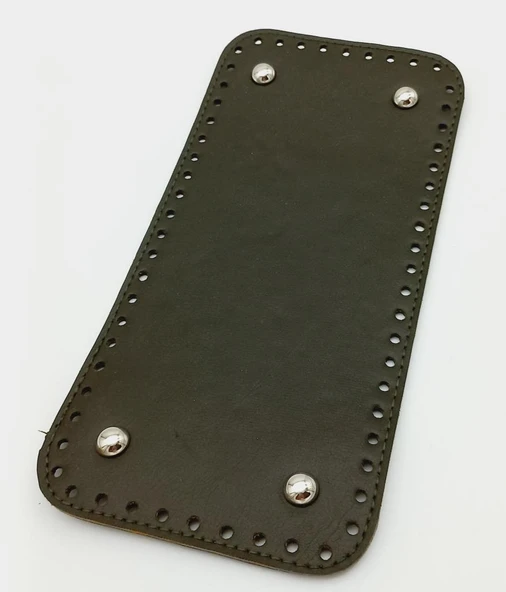 Çanta Aksesuar Suni Deri Haki Renk 25X12 cm Dikdörtgen Çanta Tabanı (Gümüş Aparatlı)