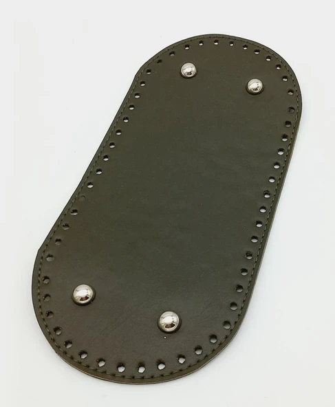 Çanta Aksesuar Suni Deri Haki Renk 25X12 cm Oval Çanta Tabanı (Gümüş Aparatlı) ürün görseli 1