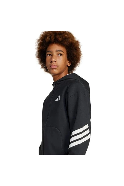 adidas Unisex Çocuk  Siyah  Ceket J FI 3S FZ HD JJ4801 - Resim 4