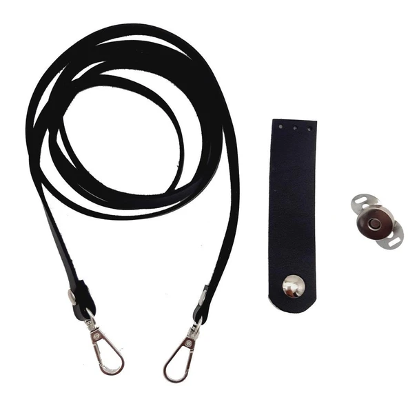 Çanta Aksesuar Suni Deri Siyah Cep Telefonu Seti Gümüş Metalli ürün görseli 1