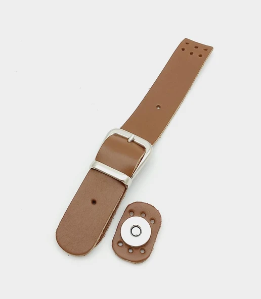 Çanta Aksesuar 18x2,3 cm Sütlü Kahve Gerçek Deri Tokalı Çanta Kapağı Gümüş Metalli ürün görseli 1