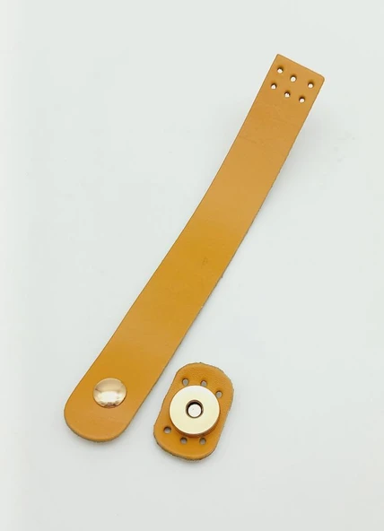 Çanta Aksesuar 18x2,3 cm Hardal Gerçek Deri Düz Çanta Kapağı Light Gold Metalli