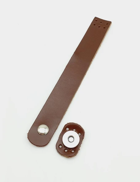 Çanta Aksesuar 18x2,3 cm Kızıl Kahve Gerçek Deri Düz Çanta Kapağı Gümüş Metalli ürün görseli 1