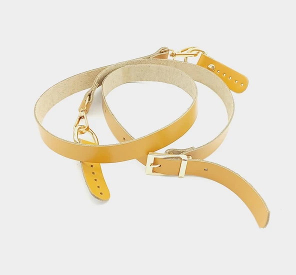 Çanta Aksesuar Gerçek Deri Ayarlı Uzun Sap 2X130 Hardal Light Gold Metalli - Resim 2