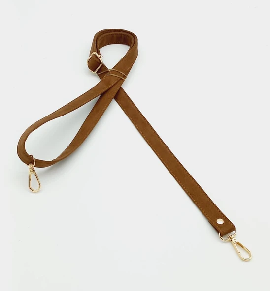Çanta Aksesuar Süet Nubuk Taba 140X2 Cm Çanta Sapı Sürgütlü Light Gold Metal