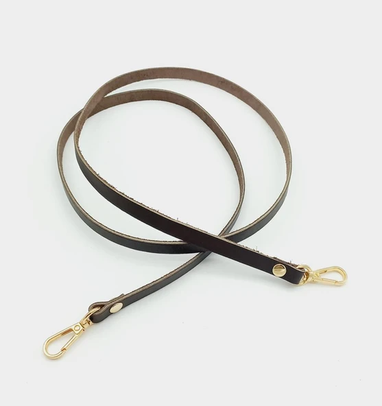 Çanta Aksesuar Gerçek Deri Spagetti Model Kahverengi Light Gold Metal Çanta Sapı
