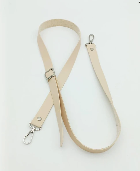 Çanta Aksesuar 120X2 Cm Tek Kat Krem Suni Deri Gümüş Tokalı Çanta Sapı ürün görseli 1