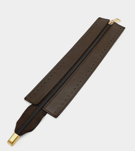 Çanta Aksesuar Kahverengi Renk 28 Cm Derili Fermuar Light Gold Metalli