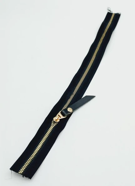Çanta Aksesuar Gerçek Deri Başlıklı Siyah Fermuar 40 Cm Light Gold Metal ürün görseli 1