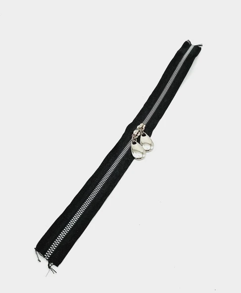 Çanta Aksesuar Çift Başlı Siyah Fermuar Gümüş Metal 40 Cm