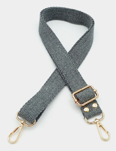 Çanta Aksesuar Pamuklu Kolon 120X3 Cm Koyu Gri Light Gold Metalli