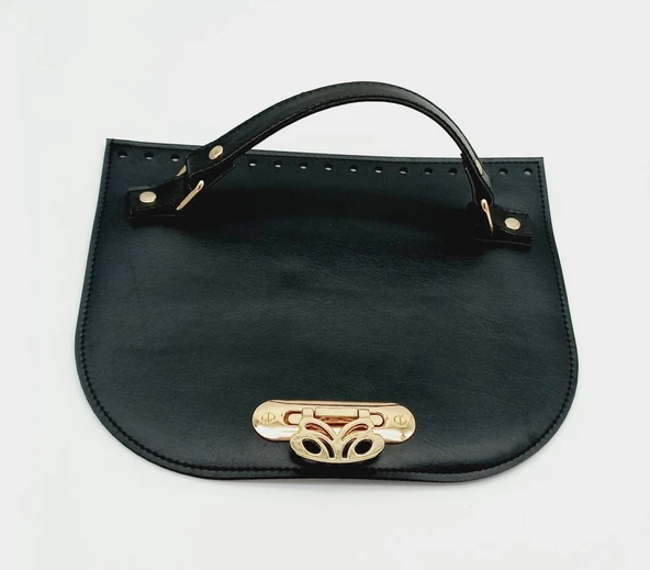 Çanta Aksesuar Suni Deri Siyah Renk 24X19 Cm Kapak Light Gold Metalli