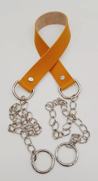 Çanta Aksesuar Tek Kat Suni Deri Hardal Renk İnce Zincirli Sap Gümüş Metal