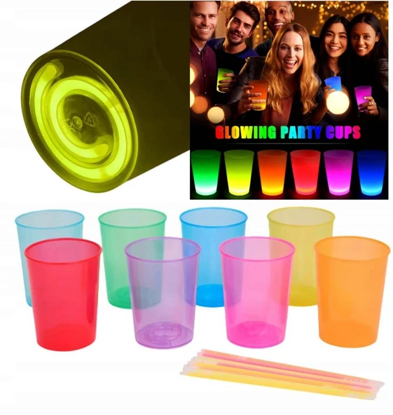 Nessiworld Karanlıkta Yanan Gece Işığı Mega Glow Bardaklar 8 Adet 8.5 x 10.5 cm