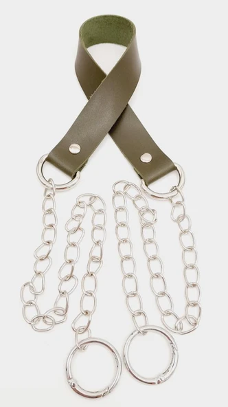 Çanta Aksesuar Tek Kat Suni Deri Haki Renk İnce Zincirli Sap Gümüş Metal