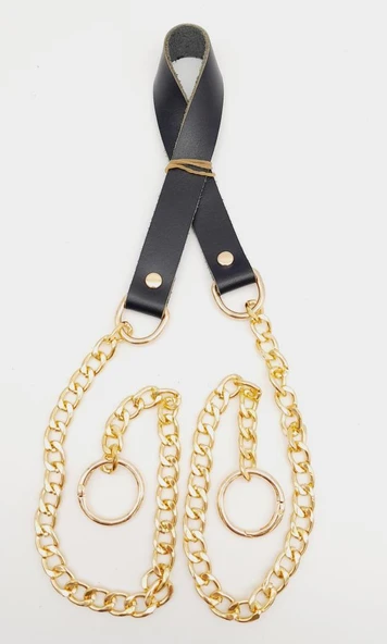Çanta Aksesuar Tek Kat Gerçek Deri 2 cm Siyah Light Gold Zincirli Çanta Sapı