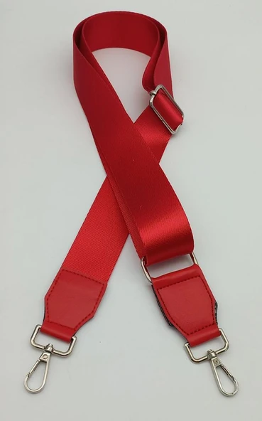 Çanta Aksesuar Suni Derili Polyester Kolon 120X4 Cm Kırmızı Gümüş Metalli