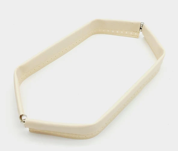 Çanta Aksesuar Krem Renk Derili Metal Çanta Ağzı 33 Cm